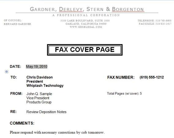 fax cover letter template